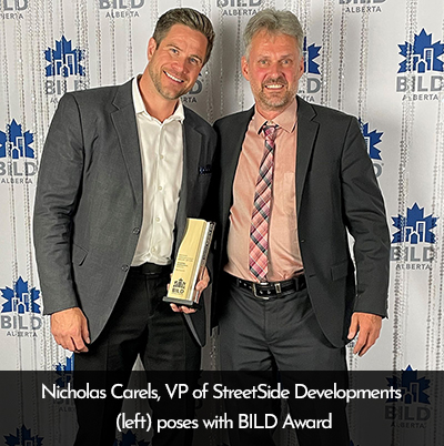 Nicholas Carels, VP of StreetSide Edmonton, with BILD Alberta Award