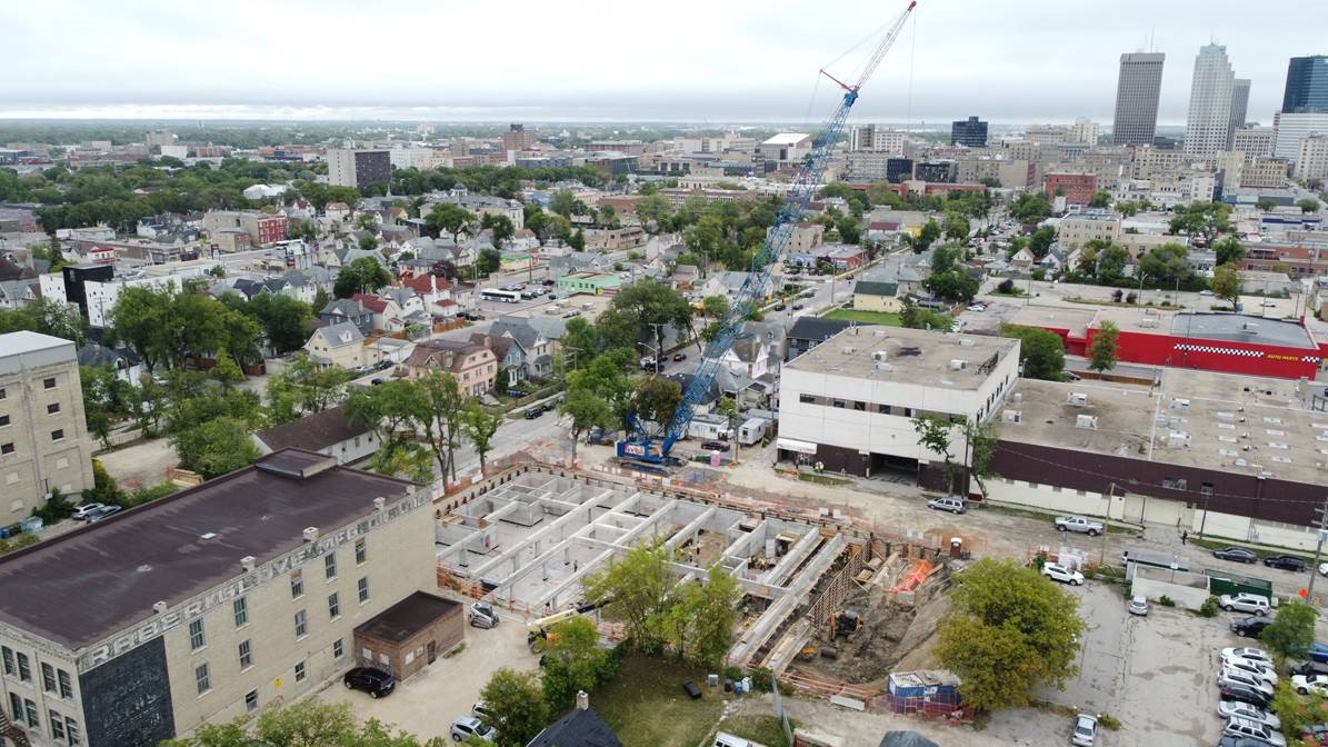 Aerial view of the RMHC Manitoba New Ronald McDonald House Site at 62 Juno Street