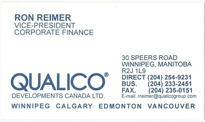 Ron Reimer's Old Business Card