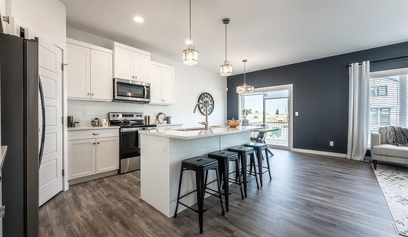 The kitchen within a showhome built by Montana Homes in Saskatoon.