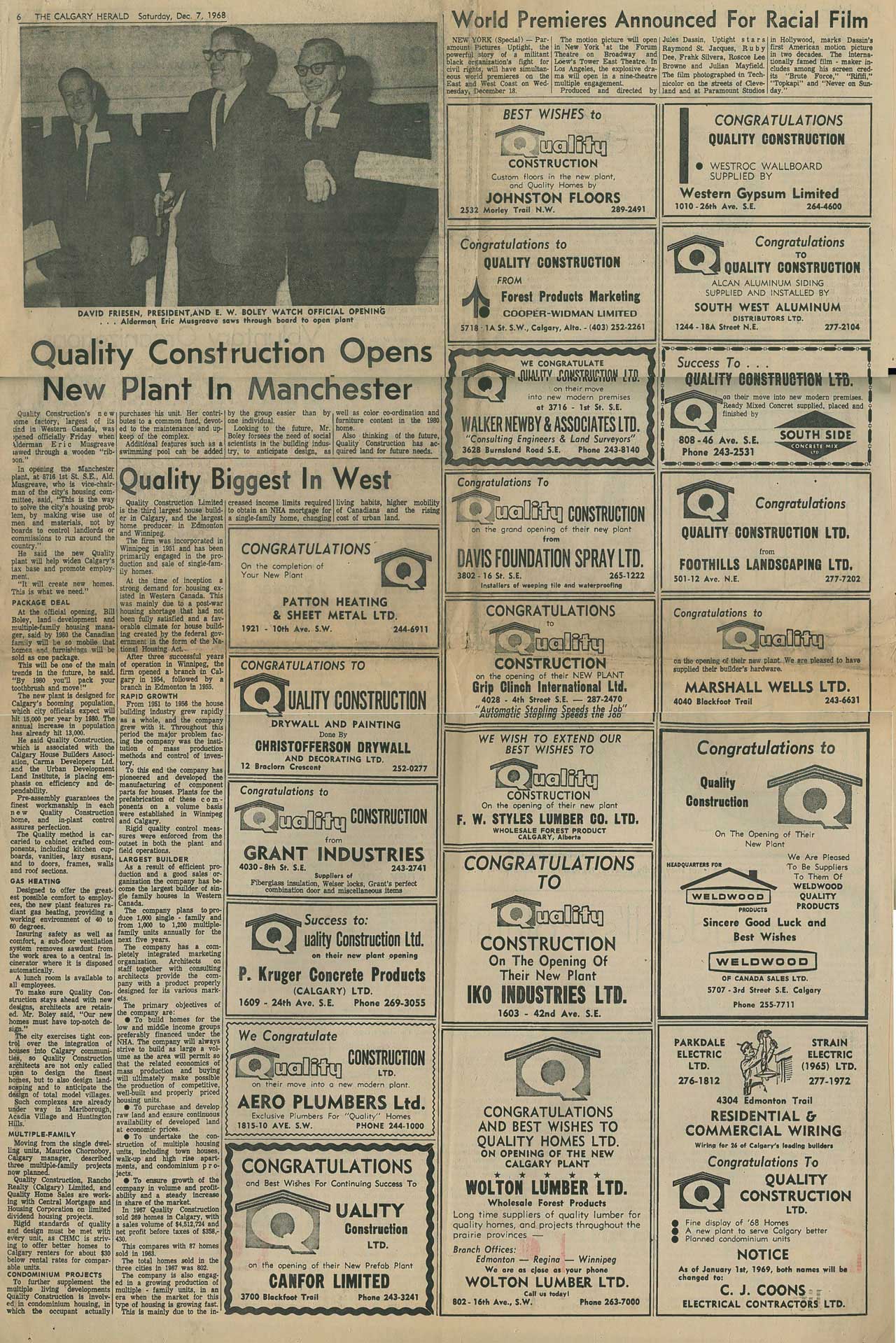 1968 Calgary Herald Quality Construction Article