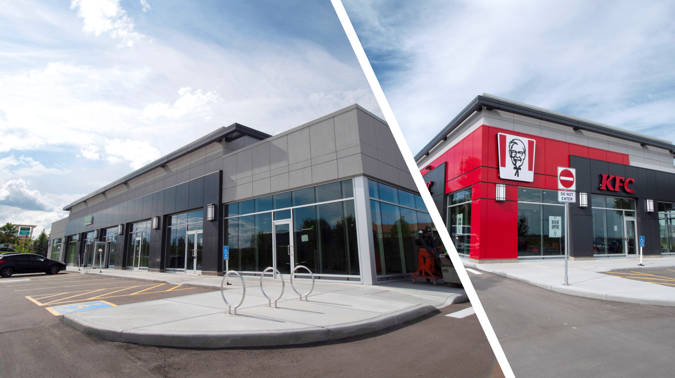 Qualico Commerical's new retail pads in Harvest Hills includes a Plant Life and KFC