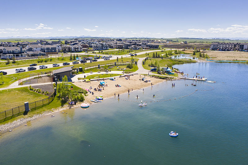 Lake A's south beach in Harmony Calgary