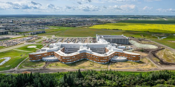 High aerial of the Grande Prairie Regional Hospital